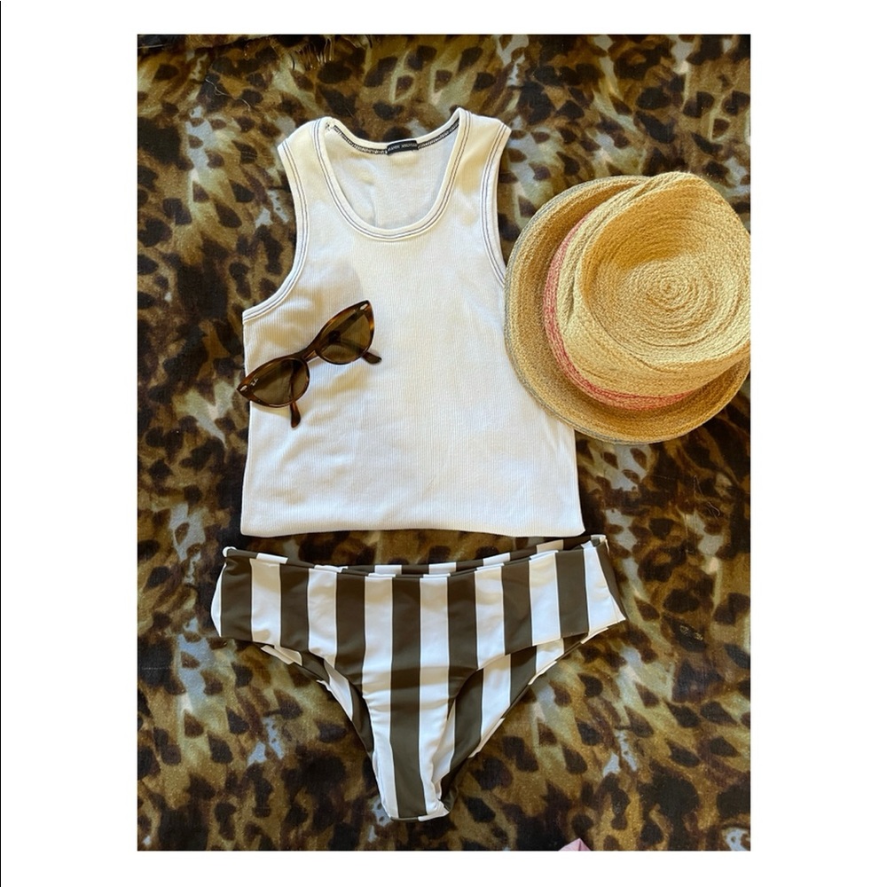 MIKOH Sporty Striped Hipster Cheeky Bikini Bottom